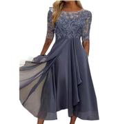 WEITING Europäisches und amerikanisches Frühlings- und Sommer-Brautjungfer-Abendkleid, Spitze, halbärmeliges, hohles Chiffon-Kleid-Nr. 2 Farben Lila-L