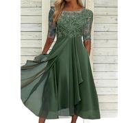 WEITING Europäisches und amerikanisches Frühlings- und Sommer-Brautjungfer-Abendkleid, Spitze, halbärmeliges, hohles Chiffon-Kleid-Nr. 2 Farben Grün-M