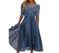 WEITING Europäisches und amerikanisches Frühlings- und Sommer-Brautjungfer-Abendkleid, Spitze, halbärmeliges, hohles Chiffon-Kleid-Nr. 2 Farben Blau-3XL