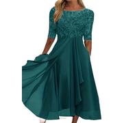 WEITING Europäisches und amerikanisches Frühlings- und Sommer-Brautjungfer-Abendkleid, Spitze, halbärmeliges, hohles Chiffon-Kleid, Grün, XL