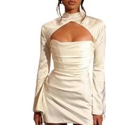 WEITING Frauen Bodycon Mini Kleid Abend Party Herbst Kleidung Elegante Blumen Hohl Lange Ausgestellte Ärmel Kleid Sexy Club y2k Streetwear-bS