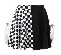 WEITING Frauen Hoch taillierte, Schlichte Faltenröcke Skater-Tennis-Schuluniformen A-Linien-Miniröcke Patchwork-Schachbrettgitter-Schwarz, S