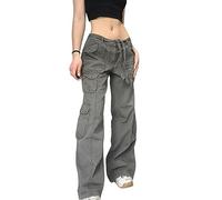 WEITING Frauen Hosen Goth Punk Lose Retro Kawaii Hosen Bandage Low Rise Cargo Hosen Grunge Grün Zipper Jeans Koreanische Jogginghose-AS