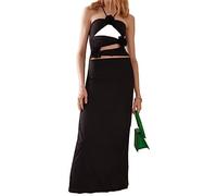 WEITING Frauen Sexy Halter Aushöhlen Langes Kleid Y2K Off Schulter Rückenfreies Dünnes Kleid 3D Blumen Nacht Party Clubwear