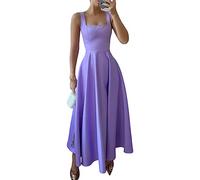 WEITING Frauen Sommer Casual Midi Kleid Low Cut Ärmel Einfarbig Spitze Trim Tasten Kleid Backless A-Linie Mode Party