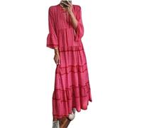 WEITING Frühling Frauen Leopard Kleid Bohemia Lose V Ausschnitt Langarm Gestreift Oversize Strand Party Lange Maxikleider Weibliche Vestidos Robe-Rot, XXL