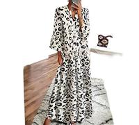 WEITING Frühling Frauen Leopard Kleid Bohemia Lose V Ausschnitt Langarm Gestreift Oversize Strand Party Lange Maxikleider Weibliche Vestidos Robe-Weiß, XXL