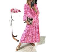 WEITING Frühling Frauen Leopard Kleid Bohemia Lose V Ausschnitt Langarm Gestreift Oversize Strand Party Lange Maxikleider Weibliche Vestidos Robe-Pink, XXL