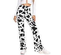 WEITING Gebürstete Schlaghose mit Kuhmuster Stretch Modische Bootcut-Hose Animal-Print Damenhose-Kuhmuster-L