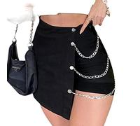 WEITING Goth Punk Rock Schwarz Schlank Mädchen Mini Kurze Röcke Hohe Taille Kette Rock Frauen Streetwear Clubwear