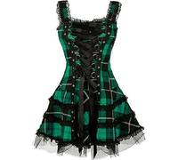 WEITING Gothic Dark Plaid Bandage Gothic Damen A-Linie Kleid Schönes Spitzenbesatz-Minikleid Punk Slim Sexy Party Wear-Grün-XXL