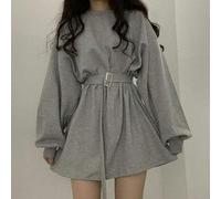 WEITING Gothic Goth Kleid Damen Streetwear Kpop Mode Koreanischer Stil Gothic Harajuku Langarm Schwarzes Kleid Mini Wrap Mall Goth-Grau-M