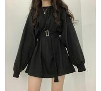 WEITING Gothic Goth Kleid Damen Streetwear Kpop Mode Koreanischer Stil Gothic Harajuku Langarm Schwarzes Kleid Mini Wrap Mall Goth-Schwarz-M