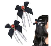 weiting Gothic Haarklammern,Gotische Schleifen Haarspangen - 2 Stück Totenkopf Roter Elegante Schleife Haarnadel für, Party, Festival, Mädchen, Hochzeit, Cosplay, Geburtstag, Maskenball