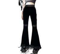 WEITING Gothic Mall Goth Hohe Taille Schlaghose Ästhetische Sexy Spitze Patchwork Hose Frauen Vintage Elegant Samt Weihnachten-Wie Gezeigt 1,S