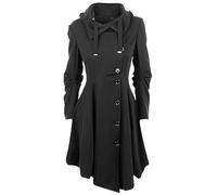 WEITING Gothic-Mantel, Trenchcoat, Gothic, lang, schmal, asymmetrischer Reverskragen, Knopf, elegant, Y2k-Streetwear, Egirl Vintage-Outwears-Schwarz-M