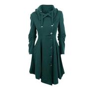 WEITING Gothic-Mantel, Trenchcoat, Gothic, lang, schmal, asymmetrischer Reverskragen, Knopf, elegant, Y2k-Streetwear, Egirl Vintage-Outwears-Grün-M