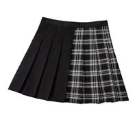 WEITING Gotischer Patchwork-Rock Rot Haig Schwarz-weiß Karierter Patchwork-Punk-Faltenrock Skaterrock Goth Vintage Harajuku-Rock-2109-2HBG,L