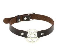 WEITING Halsband aus Leder, handgefertigt, Pentagramm-Halsband, für Damen und Mädchen, Gothic-Zubehör, Kaffee