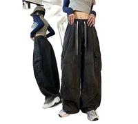 WEITING Harajuku Vintage Blue Cargo Jeans Damen Übergroße Y2K Grunge Schwarze Jeanshose Hip Hop Streetwear Hose mit weitem Bein