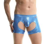 WEITING Herren Kunstleder Boxershorts Trunks Jockstrap Hollow Out Latex Bugle Pouch Glänzende Boxershorts Tangas-Blau-M
