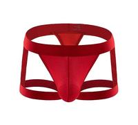 WEITING Herren Sexy Ice Silk Crop Back Unterwäsche Low Rise Openwork T Back Tanga Nachtclub Fun G String Dessous Herren Bikini-Rot-M