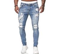 WEITING Herren Slim Fit Jeans Stretch Destroyed Ripped Skinny Seite Streifen Knöchel Reißverschluss Denim Bleistift Hose Herren Jeans, hellblau, 36-41