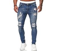 WEITING Herren Slim Fit Jeans Stretch Destroyed Ripped Skinny Seite Streifen Knöchel Reißverschluss Denim Bleistift Hose Herren Jeans, dunkelblau, 36-41