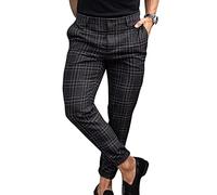 WEITING Herren Slim Fit Karierte Hose mit Taschen Kariertes Muster Chino Hosen Mode Lässig Elastizität Knopf Hose Herren Hosen, schwarz, 27-32