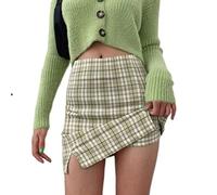 WEITING Hüftrock Kurze Sommerröcke Hohe Taille Kurzer Rock Karierter Rock Wickelrock Figurbetonter Rock Basic-Rock Harajuku-Rock Sexy Rock-9507-2LVS,M