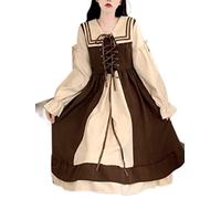 WEITING Japanisches Kawaii Vintage Palast Lolita Stil Prinzessin Kleid Frauen Japanischer Adrette Stil Abnehmbarer Kragen Rüschen Stufenkleid - Dunkelbraun, XL
