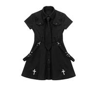 WEITING Japanisches Lolita-Gothic-Kleid Damen Crossover Punk Dark Preppy Ästhetisches Minikleid Schwarz Kawaii Gothic Plus Size Kleidung-Schwarz,XL