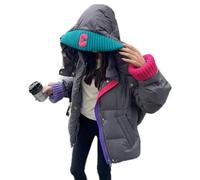 WEITING Kontrastfarbene Kapuzen-Baumwolljacke für Damen, Winter-Damen, mittellang, dick, locker, lässig, Baumwolljacke, vielseitige Jacke, Grau, XL