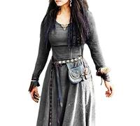 WEITING Mittelalter Kleid Frauen Langarm Maxi Robe Vintage Fee Elfen Kleid Renaissance Keltische Wikinger Gothic Kleidung Fantasie Ballkleid - Dunkelgrau, XXXL