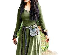 WEITING Mittelalterliches Kleid für Damen, langärmelig, Maxi-Robe, Vintage, Fee, Elfen, Renaissance, keltisch, Wikinger, Gothic, Fantasie-Ballkleid, Grün, Größe L