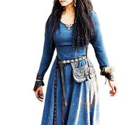 WEITING Mittelalterliches Kleid für Damen, langärmelig, Maxi-Robe, Vintage, Fee, Elfen, Renaissance, keltisch, Wikinger, Gothic, Fantasie-Ballkleid, Blau, Größe M, blau