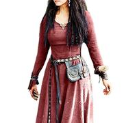 WEITING Mittelalterliches Kleid für Damen, langärmelig, Maxi-Robe, Vintage, Fee, Elfen, Renaissance, keltisch, Wikinger, Gothic, Fantasie-Ballkleid, Burgunderrot, Größe XXXL