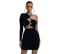 WEITING Mode Eine Schulter Ausgehöhltes Minikleid Für Frauen Robe Herbst Neues Rückenfreies Trägerloses Sexy Party Kurzes Kleid Vestido-Schwarz, M