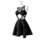 WEITING Neues Retro-Gothic-Sexy-Korsett-Kleid Goth Mall Damen Streetwear Hollow Out Criss-Cross A-Linien-Kleid Emo Grunge -Schwarz-XXL