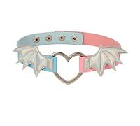WEITING Punk New Gothic Fashion PU Leder Halskette für Frauen Torques 2023 Vintage Harajuku Herz Flügel Anhänger Choker Halsband Halskette Himmelblau Rosa