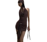 WEITING Rückenfreies Kleid, Neckholder-Kleid, Damen, Y2k, Streetwear, Sommerkleidung, schlankes, ärmelloses, figurbetontes Kleid mit offenem Rücken für Damen