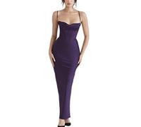 WEITING Satin Sexy Rückenfreies Maxikleid Für Frauen Robe Mode Spaghettiträger Ärmelloses Dünnes Party Langes Kleid Vestido-Dunkelviolett, L