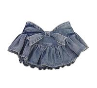 WEITING Schleife Jeansrock mit Shorts Kawaii Damen Vintage Rüschen Niedrige Taille Sexy Falten Miniröcke Sommer Streetwear-1-M