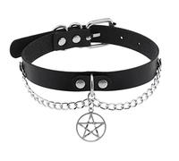 WEITING Schwarze Pentagramm-Choker-Halskette Harajuku Gothic Punk Leder Chocker Ästhetisch Grunge E Girl Halsband Modeschmuck - Schwarz