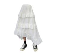 WEITING Schwarzer Langer Rock für Damen, Gothic-High-Low-Plissee-Rüschen, asymmetrischer, mittellanger Rock mit hoher Taille und koreanischer Mode, Weiß, Einheitsgröße