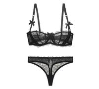 WEITING Sexy 1/2-Halbschalen-BH-Set mit Spitze und Tanga - Schwarz - 90D