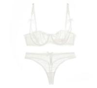 WEITING Sexy 1/2-Halbschalen-Spitzen-BH-Set mit Tanga-Weiß-75B