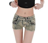 WEITING Sexy Low Rise Denim Super Shorts Damen Sommer Elastisch Slim Skinny Rivet Vintage Blau Kurze Jeans Y2k Vielseitige Hose-Blau-L