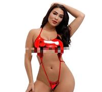 WEITING Sexy Micro-Bikini-Badebekleidung, Damen-Badebekleidung, einteiliger Bikini, Bikini aus Lackleder, Hal-Seil-Spitze, Verstellbarer Tanga, Übergröße, 4, Einheitsgröße