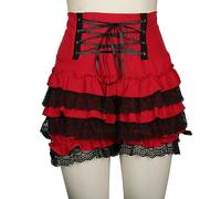 WEITING Shorts Damen Gothic Steampunk Lolita Rüschen Spitze Damen Baumwolle Hohe Taille Shorts Cosplay-rote Shorts-XL